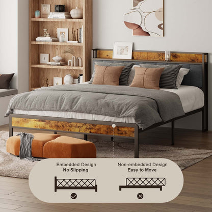 Twin / Full / Queen / King Size Metal Platform Bed Frame with Upholstered Storage Headboard