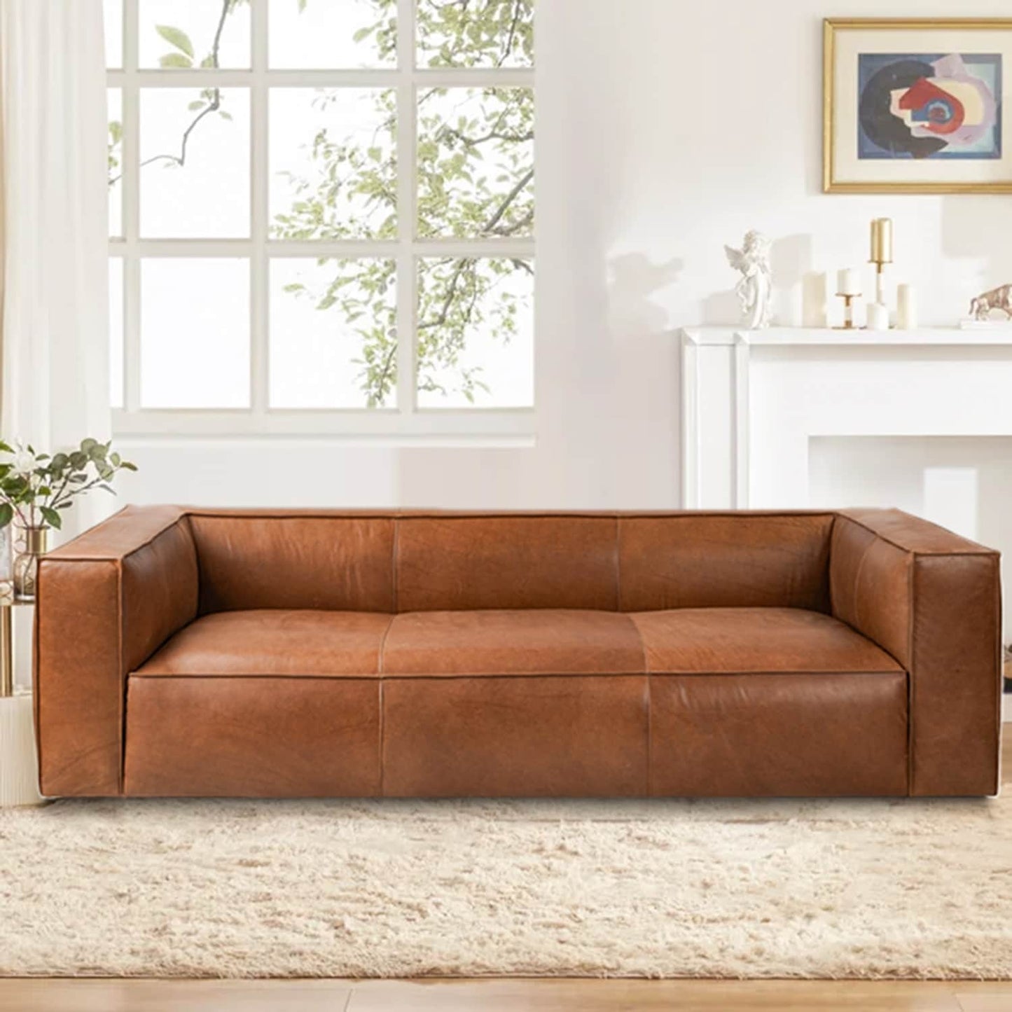 UR livingroom Full Aniline Leather Sofa Modern Genuine Leather Sofa Couch for Living Room - 100W x 43D x 26.25H