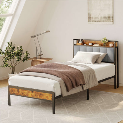 Twin / Full / Queen / King Size Metal Platform Bed Frame with Upholstered Storage Headboard