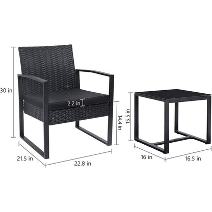 Furniwell 3 Pieces Patio Conversation Set Chairs with Coffee Table