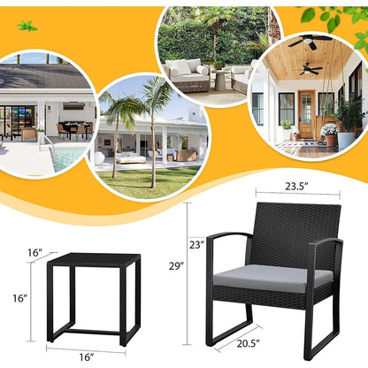 Furniwell 3 Pieces Patio Conversation Set Chairs with Coffee Table