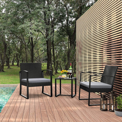 Furniwell 3 Pieces Patio Conversation Set Chairs with Coffee Table