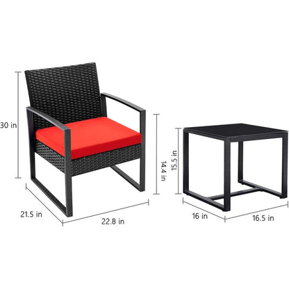 Furniwell 3 Pieces Patio Conversation Set Chairs with Coffee Table