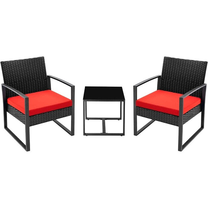 Furniwell 3 Pieces Patio Conversation Set Chairs with Coffee Table