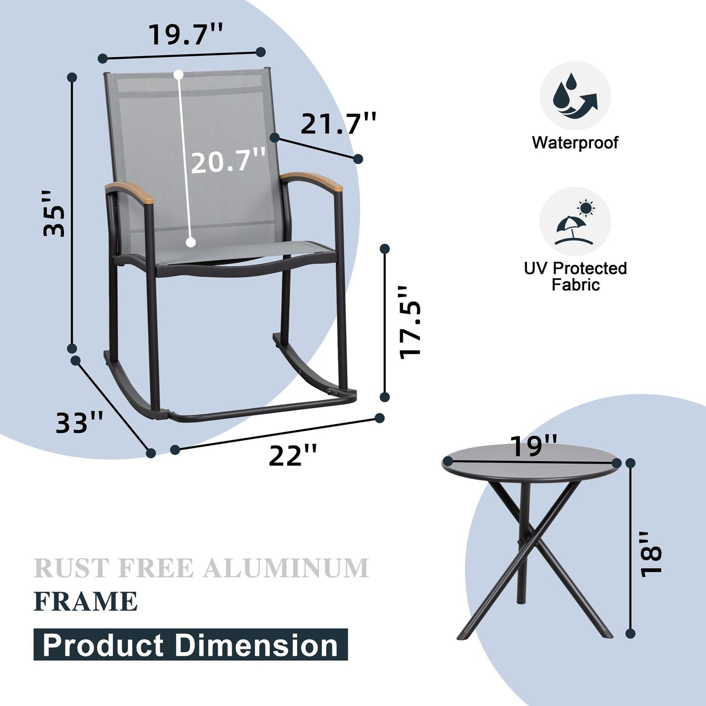 Futzca 3-Piece Patio Bistro Sets, Two Chairs with Coffee Table