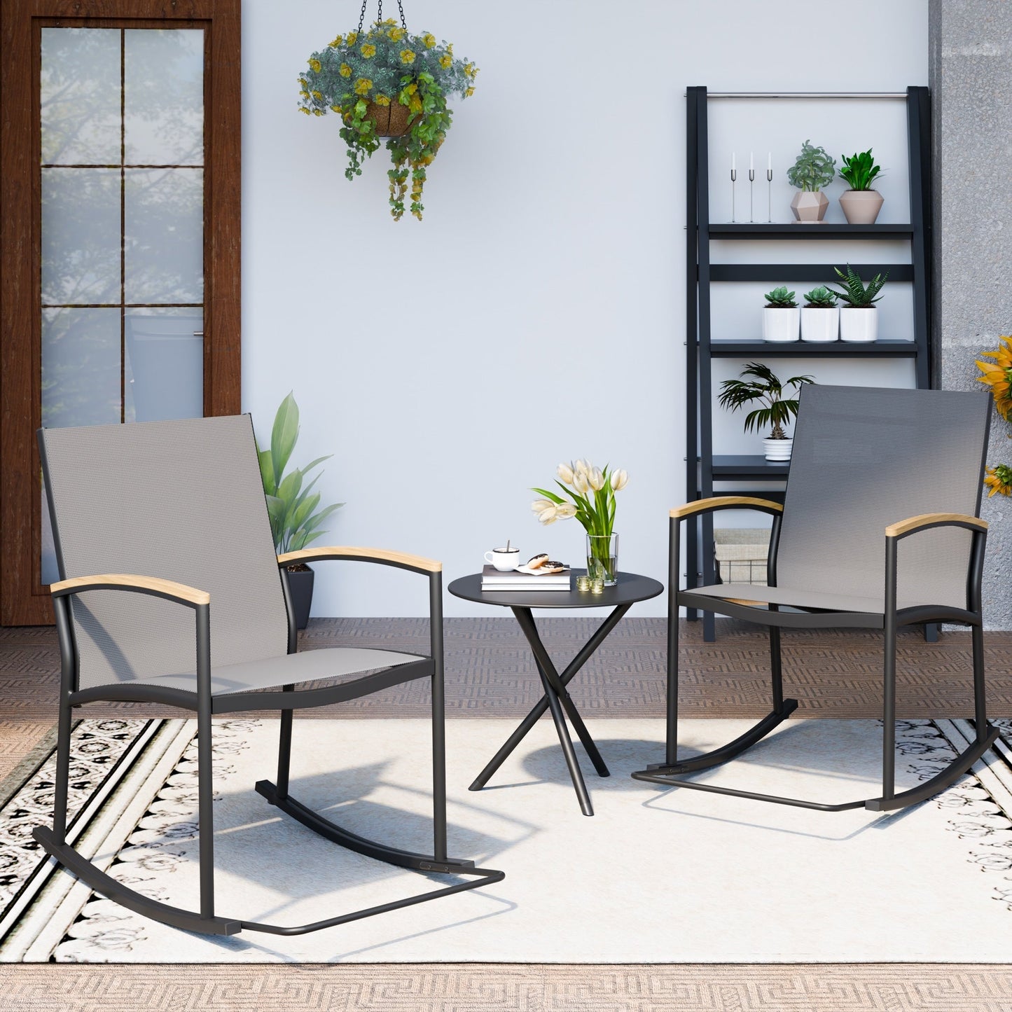 Futzca 3-Piece Patio Bistro Sets, Two Chairs with Coffee Table