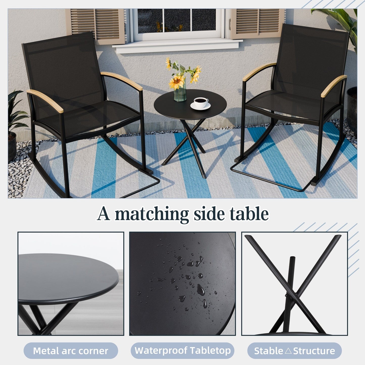 Futzca 3-Piece Patio Bistro Sets, Two Chairs with Coffee Table