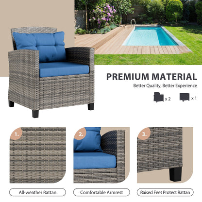 Futzca 3 Piece Patio Furniture Set with Glass Table