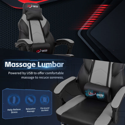 Futzca Gaming Chair PU Leather Office Chair with Headrest, Footrest & Massage Lumbar Support