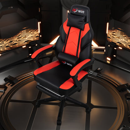 Futzca Gaming Chair PU Leather Office Chair with Headrest, Footrest & Massage Lumbar Support