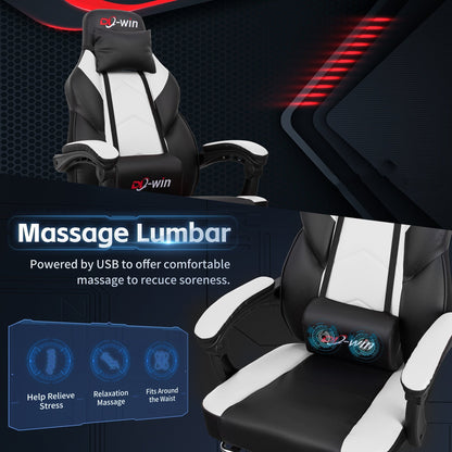 Futzca Gaming Chair PU Leather Office Chair with Headrest, Footrest & Massage Lumbar Support