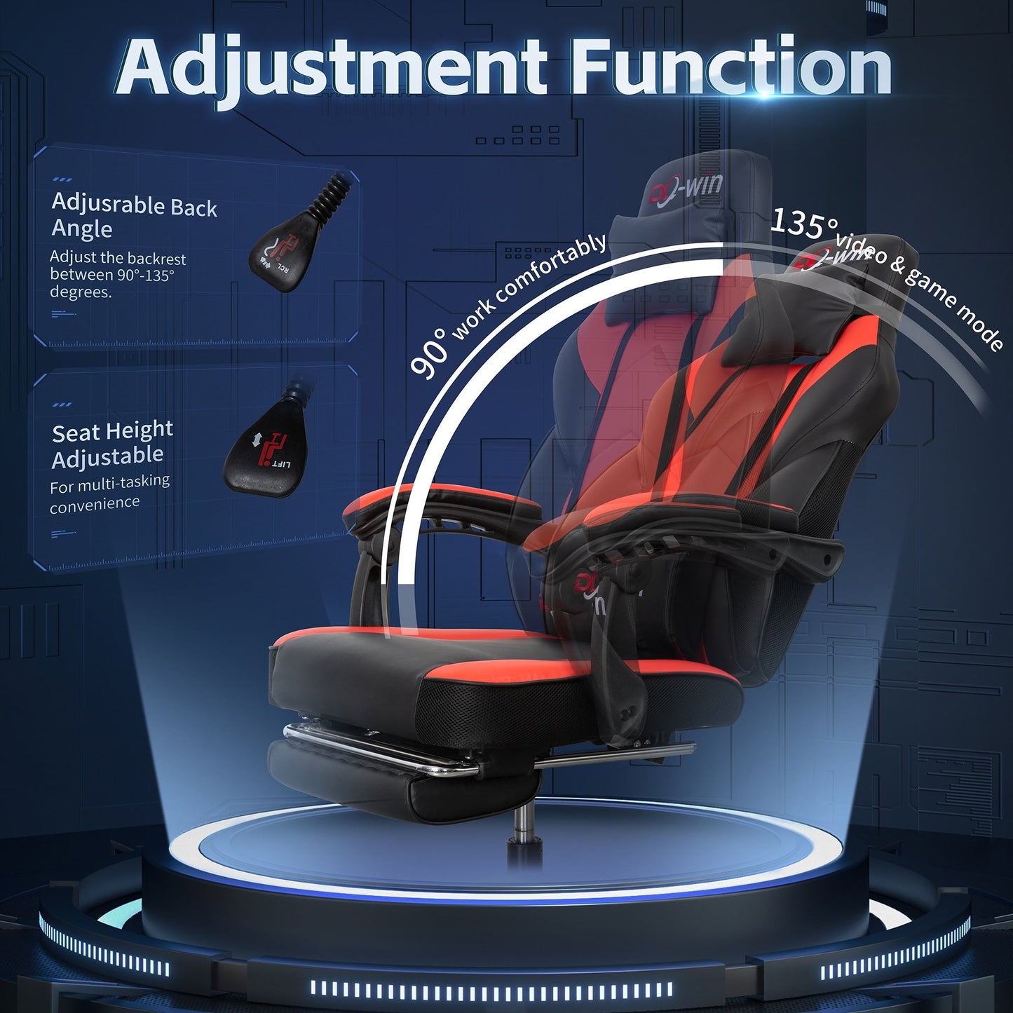 Futzca Gaming Chair PU Leather Office Chair with Headrest, Footrest & Massage Lumbar Support