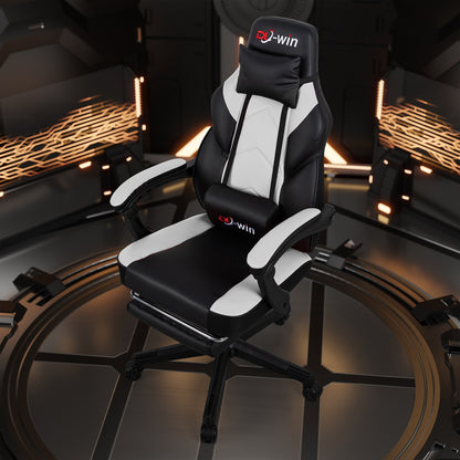 Futzca Gaming Chair PU Leather Office Chair with Headrest, Footrest & Massage Lumbar Support