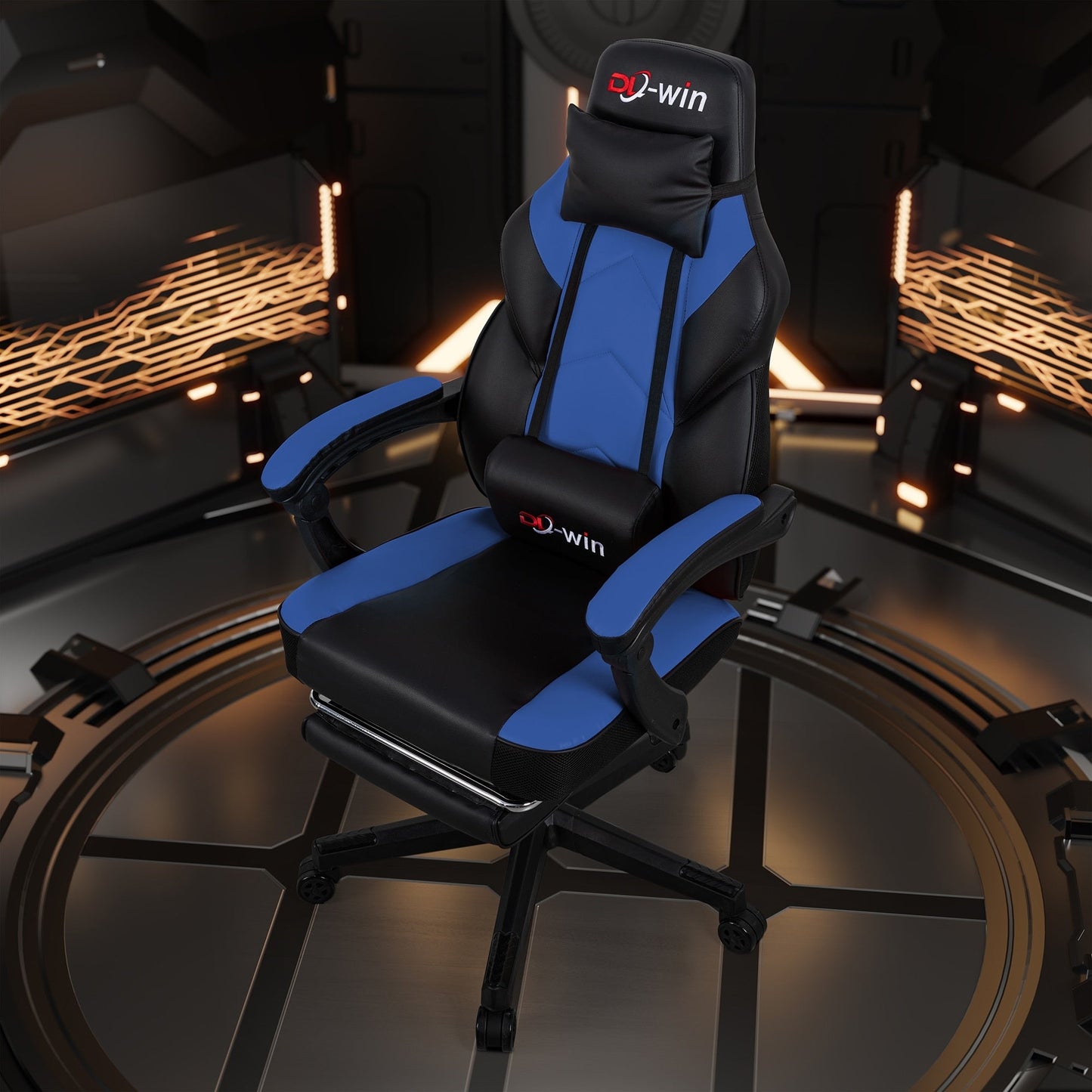 Futzca Gaming Chair PU Leather Office Chair with Headrest, Footrest & Massage Lumbar Support