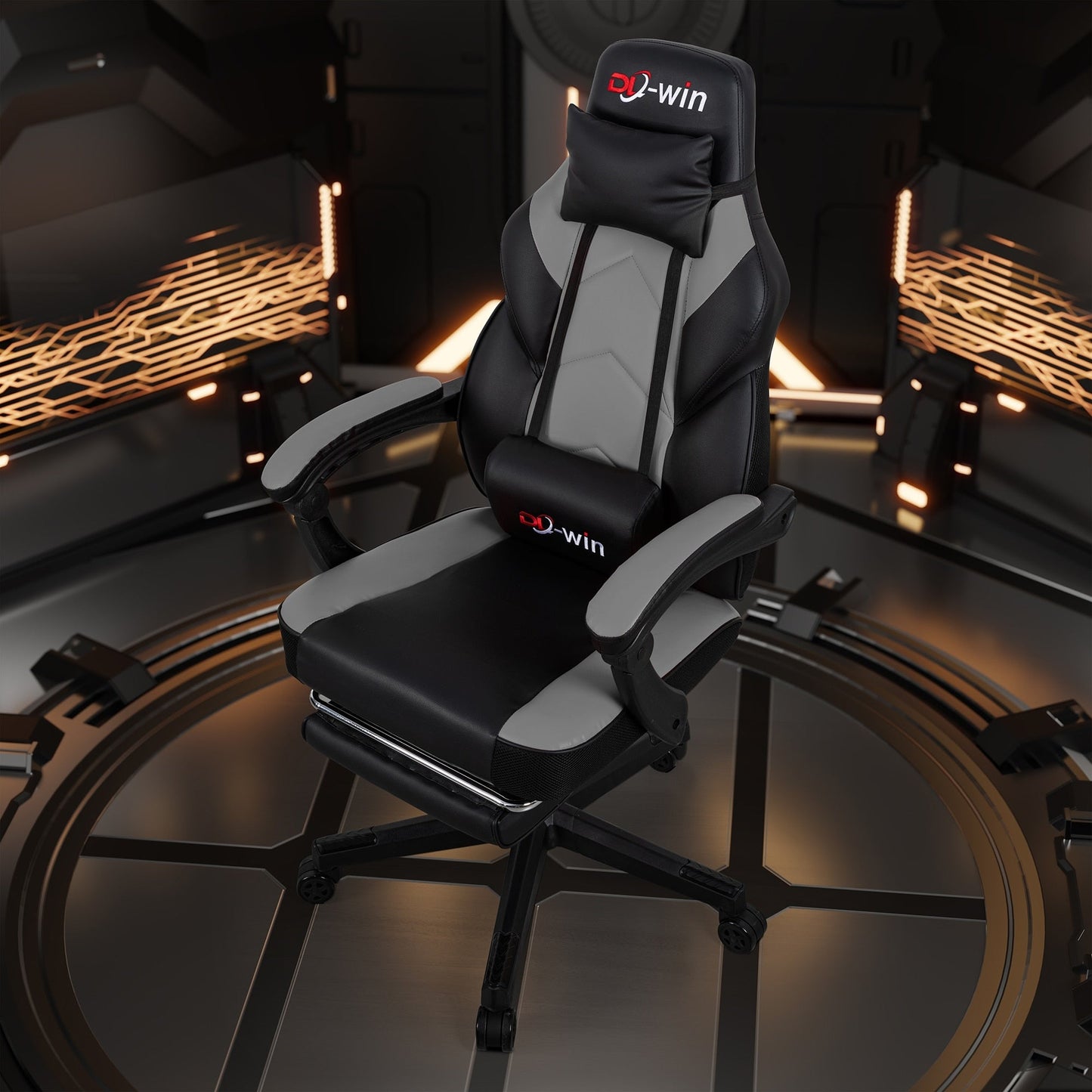 Futzca Gaming Chair PU Leather Office Chair with Headrest, Footrest & Massage Lumbar Support