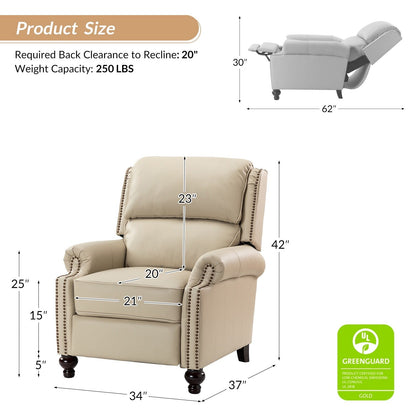 Gabriela Mid-Century Modern Genuine Leather Recliner Nail Head Trim Set of 2 by HULALA HOME
