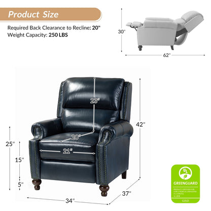 Gabriela Mid-Century Modern Genuine Leather Recliner Nail Head Trim Set of 2 by HULALA HOME