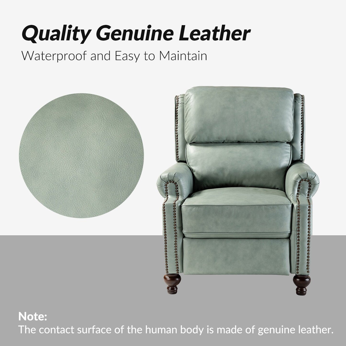 Gabriela Mid-Century Modern Genuine Leather Recliner Nail Head Trim Set of 2 by HULALA HOME