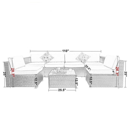 Gariau Rattan/Wicker 13-Piece Outdoor Patio Conversation Sectional Set with 2 Kinds of Gas Fire Pit Tables by Havenside Home