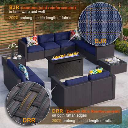 Gariau Rattan/Wicker 13-Piece Outdoor Patio Conversation Sectional Set with 2 Kinds of Gas Fire Pit Tables by Havenside Home