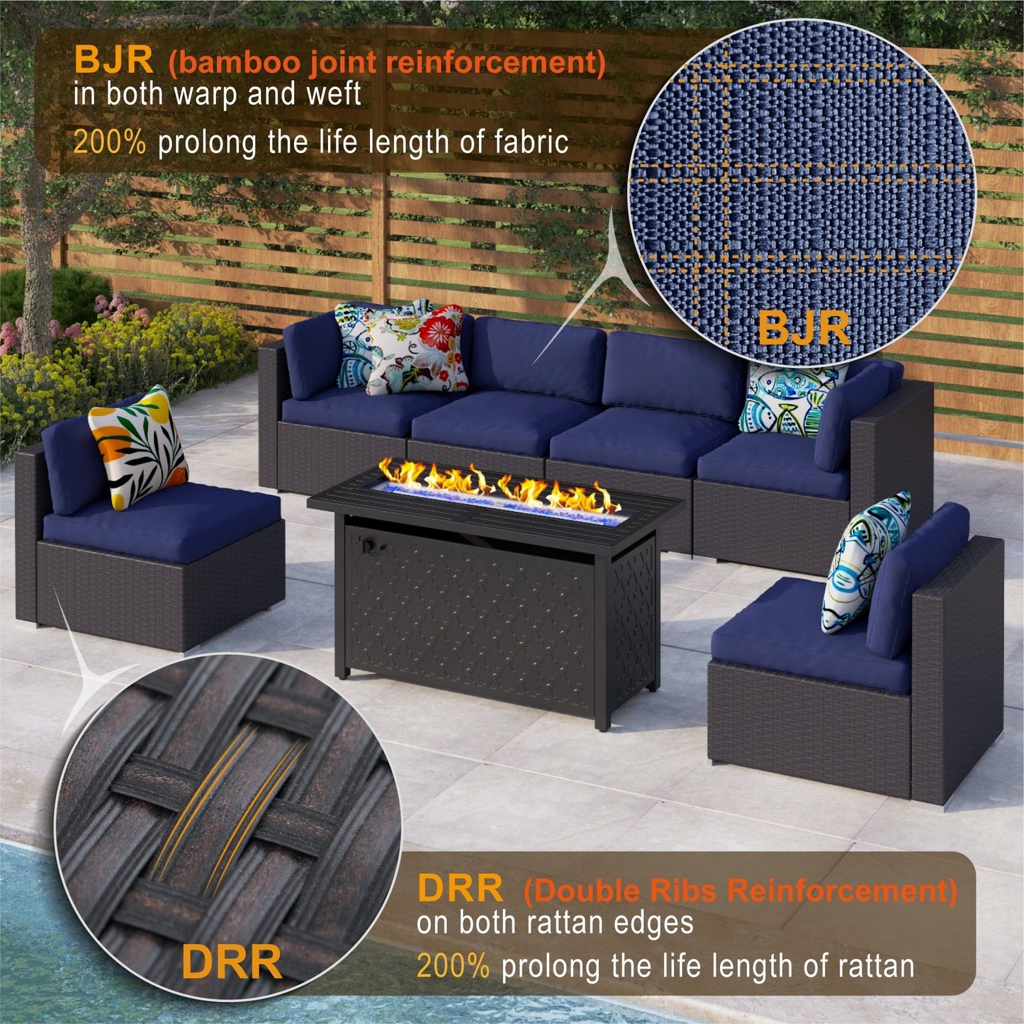Gariau Rattan/Wicker 13-Piece Outdoor Patio Conversation Sectional Set with 2 Kinds of Gas Fire Pit Tables by Havenside Home