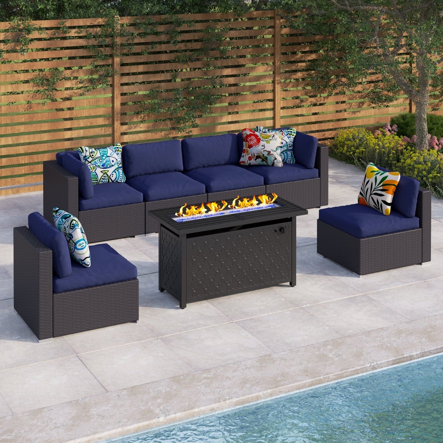 Gariau Rattan/Wicker 13-Piece Outdoor Patio Conversation Sectional Set with 2 Kinds of Gas Fire Pit Tables by Havenside Home