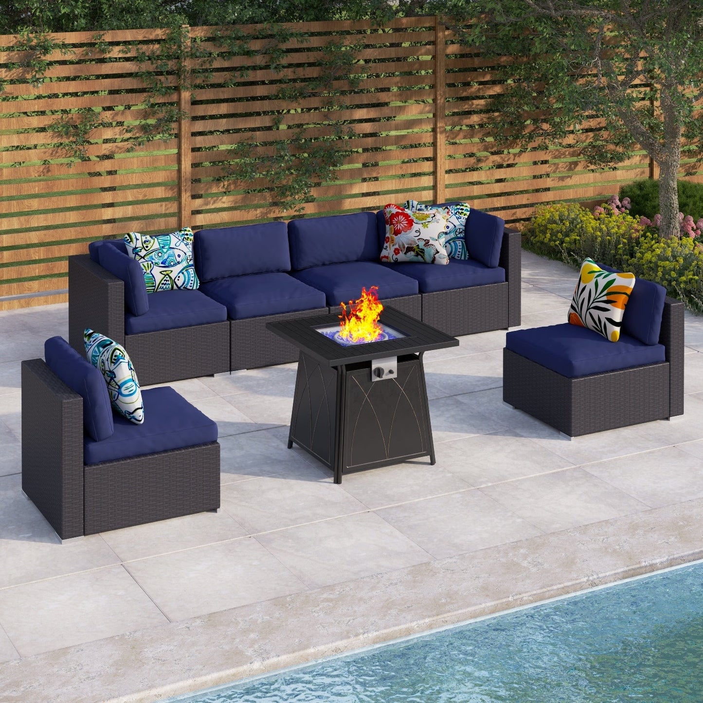 Gariau Rattan/Wicker 13-Piece Outdoor Patio Conversation Sectional Set with 2 Kinds of Gas Fire Pit Tables by Havenside Home