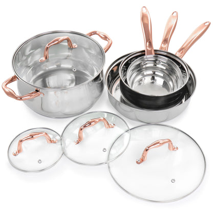 Gibson Home Bransonville 8 Piece Stainless Steel Cookware Set in Chrome and Bronze