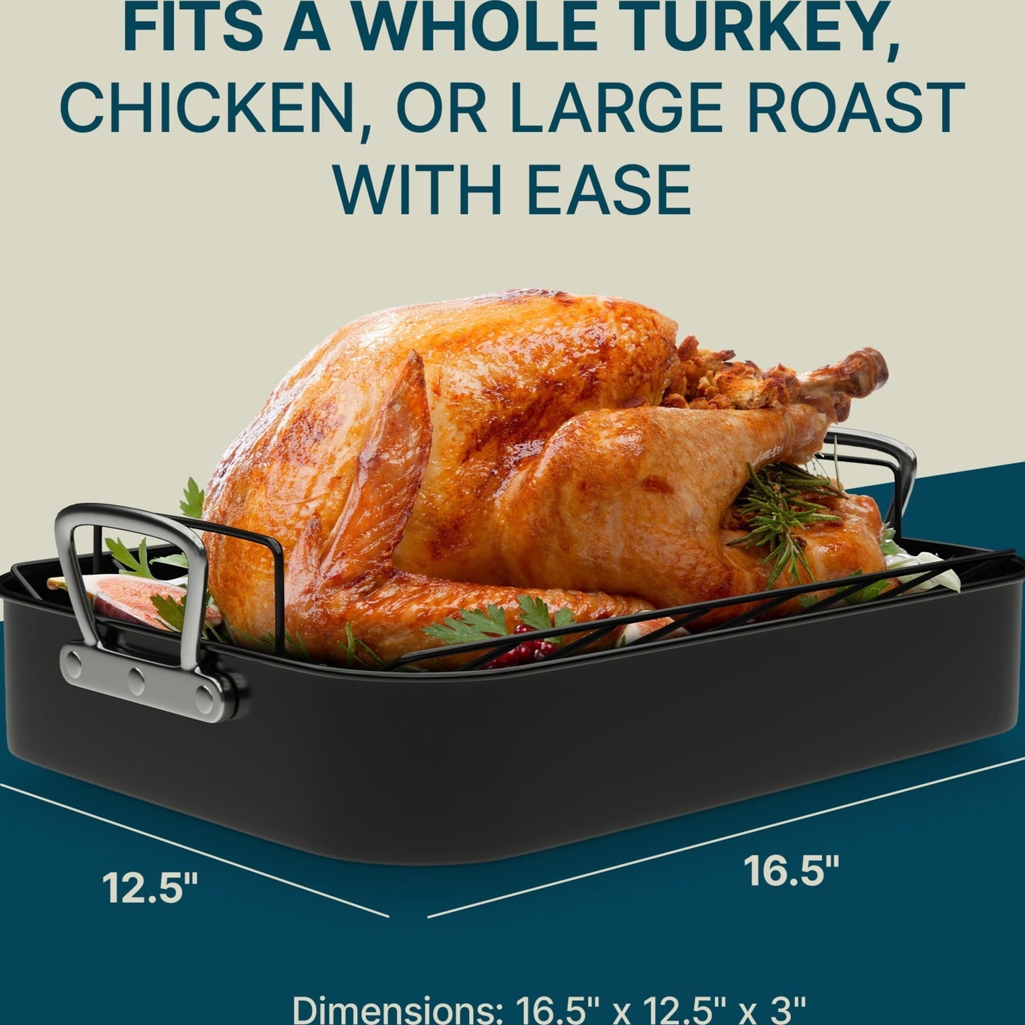 Gibson Home Broxton 2 Piece Non Stick Turkey Roaster - 16.5 Inch