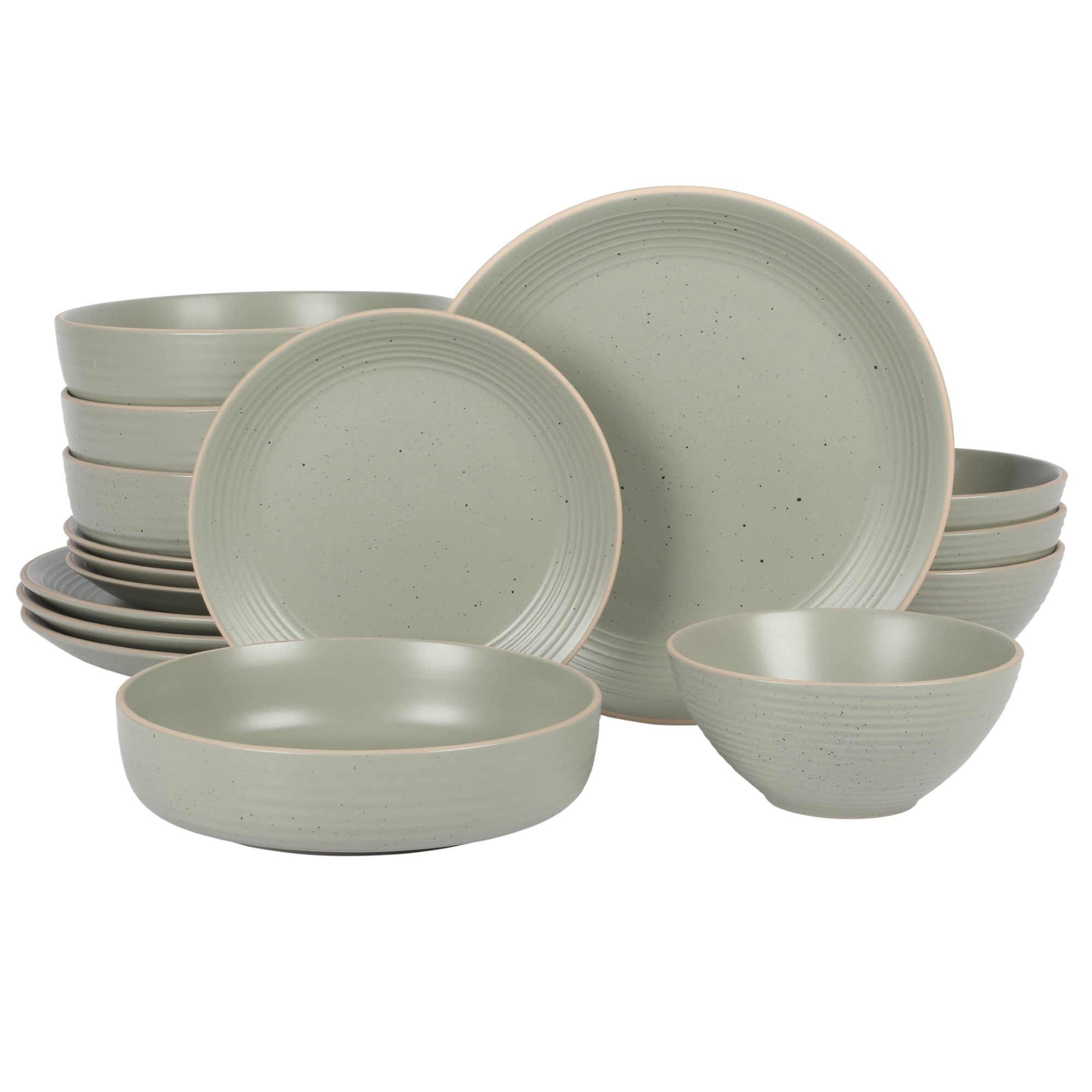 Gibson Home Dinah 16 Piece Double Bowl Stoneware Embossed Speckled Dinnerware Set
