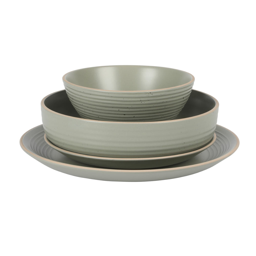 Gibson Home Dinah 16 Piece Double Bowl Stoneware Embossed Speckled Dinnerware Set