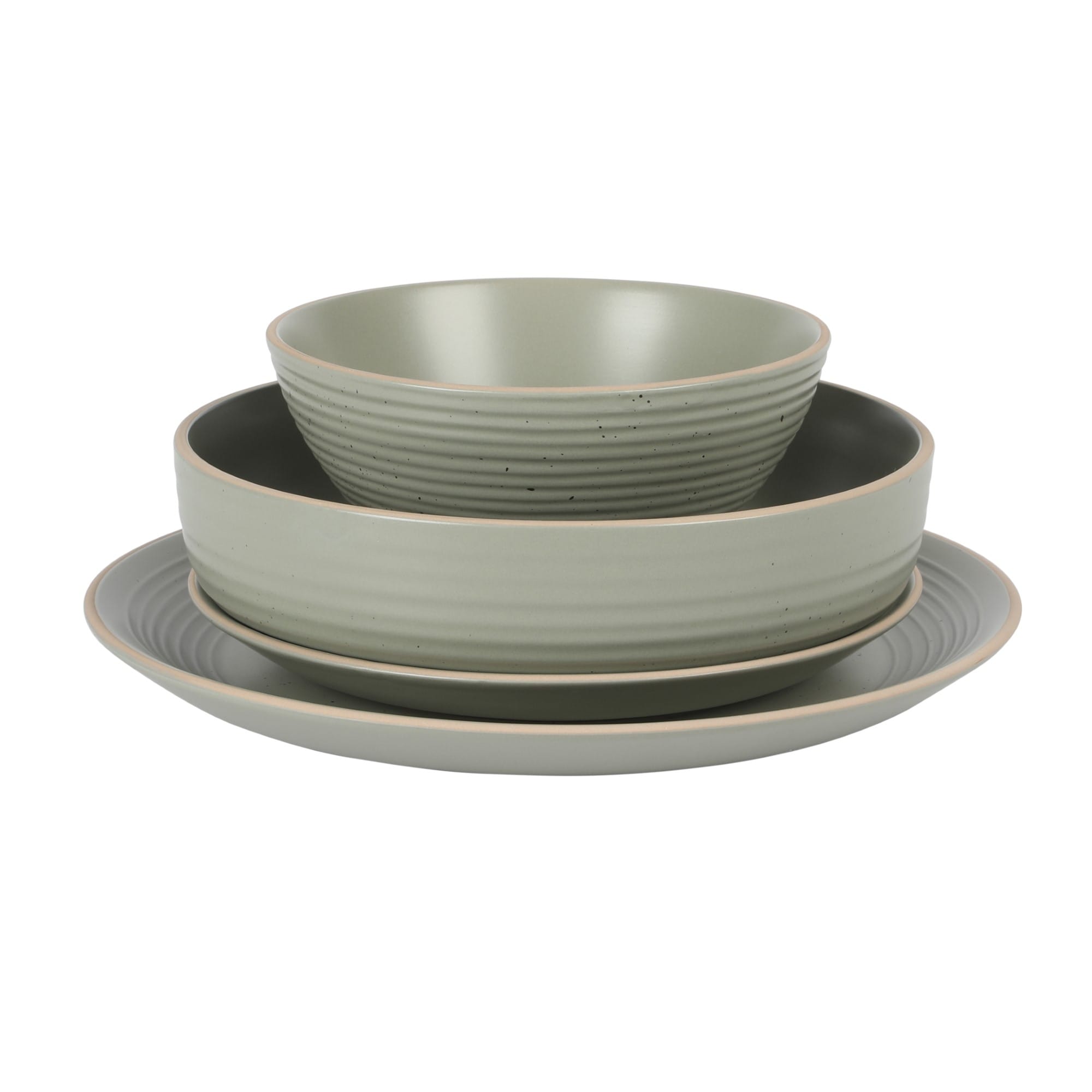 Gibson Home Dinah 16 Piece Double Bowl Stoneware Embossed Speckled Dinnerware Set
