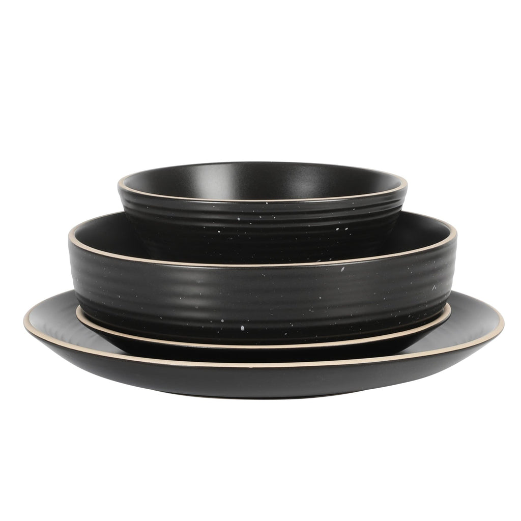 Gibson Home Dinah 16 Piece Double Bowl Stoneware Embossed Speckled Dinnerware Set