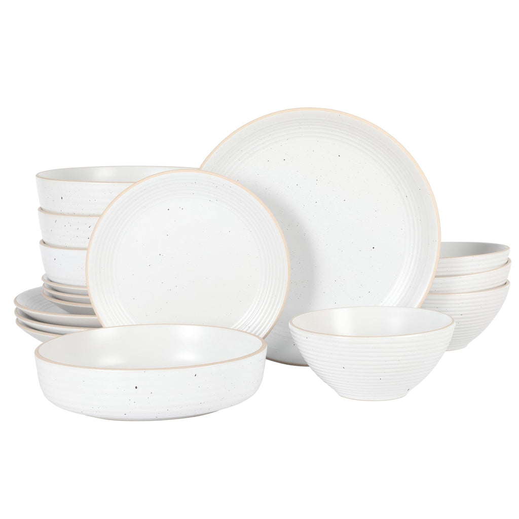 Gibson Home Dinah 16 Piece Double Bowl Stoneware Embossed Speckled Dinnerware Set