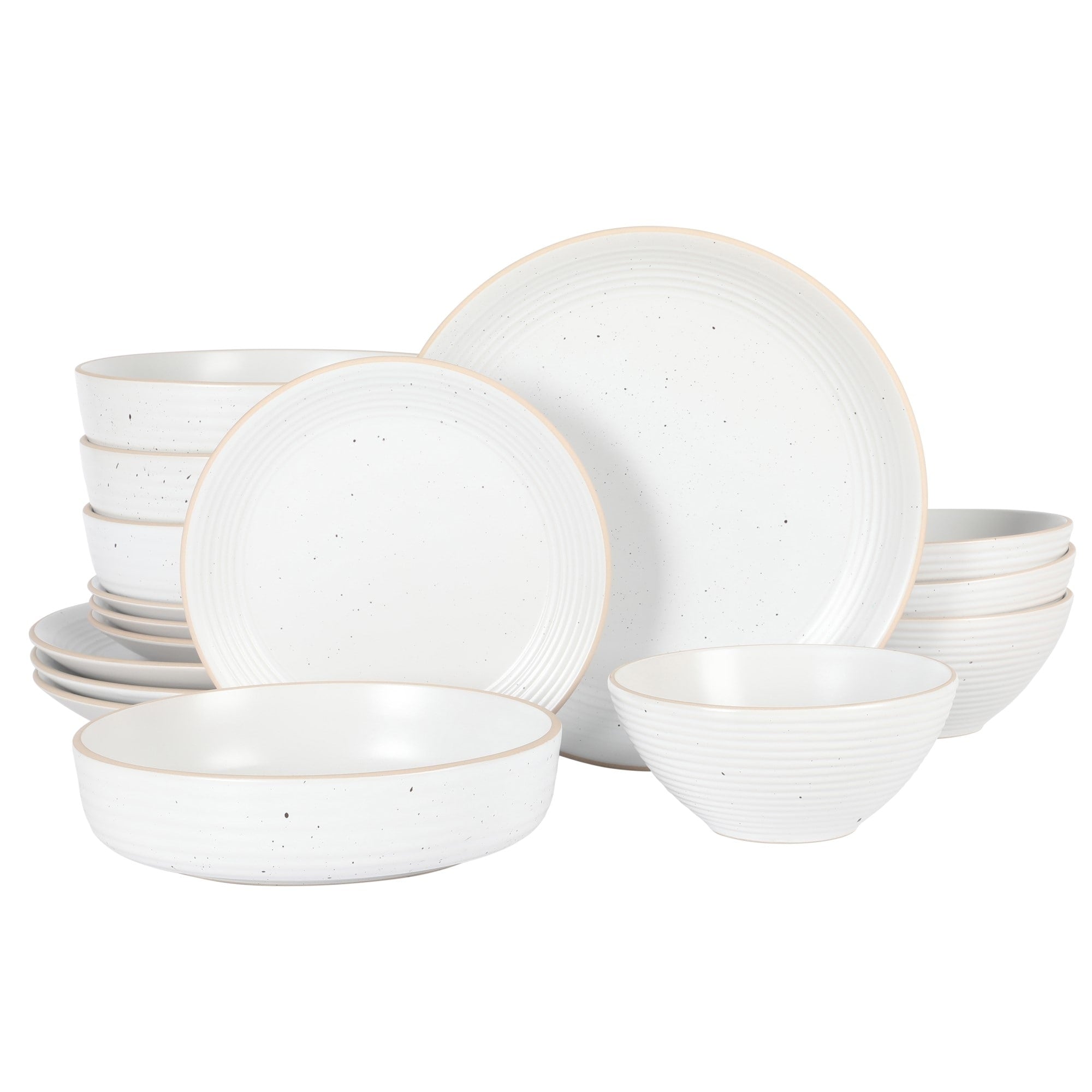 Gibson Home Dinah 16 Piece Double Bowl Stoneware Embossed Speckled Dinnerware Set