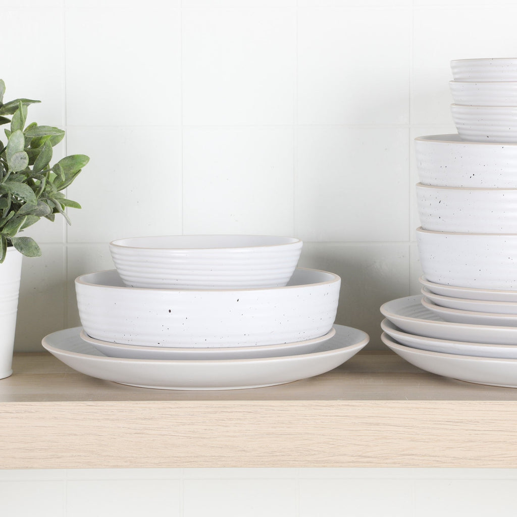 Gibson Home Dinah 16 Piece Double Bowl Stoneware Embossed Speckled Dinnerware Set