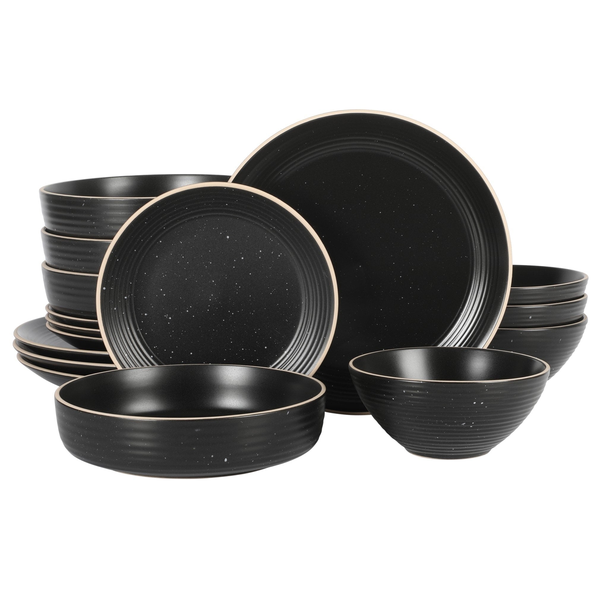 Gibson Home Dinah 16 Piece Double Bowl Stoneware Embossed Speckled Dinnerware Set