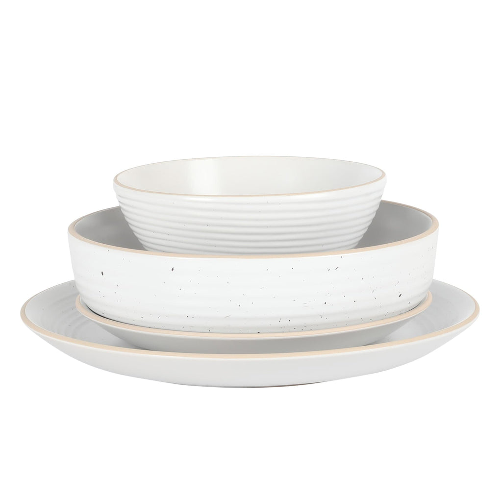 Gibson Home Dinah 16 Piece Double Bowl Stoneware Embossed Speckled Dinnerware Set