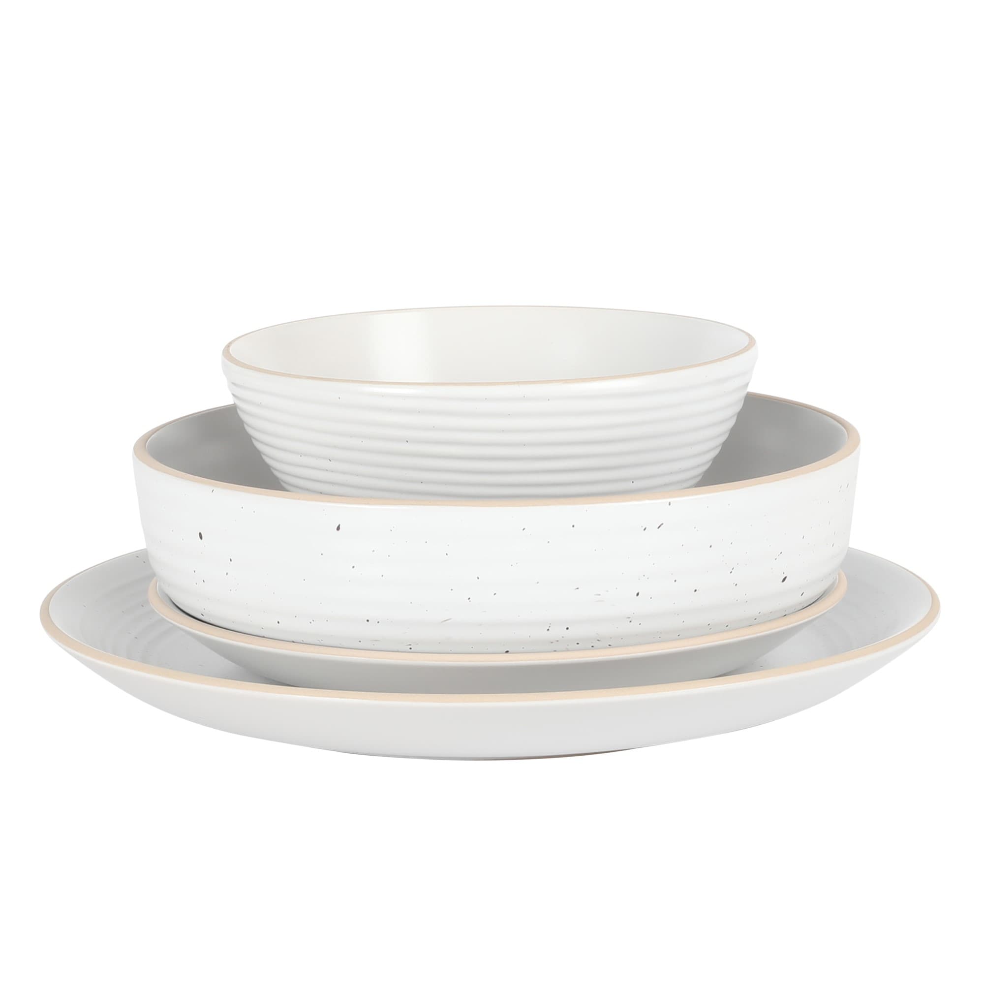 Gibson Home Dinah 16 Piece Double Bowl Stoneware Embossed Speckled Dinnerware Set