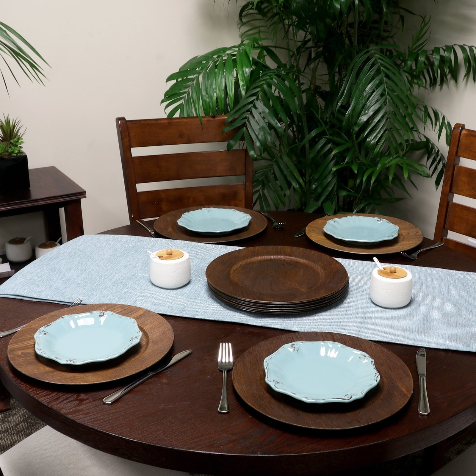 Gibson Home Feri 12 Piece 13 inch Wooden Skin Luxe Chargers