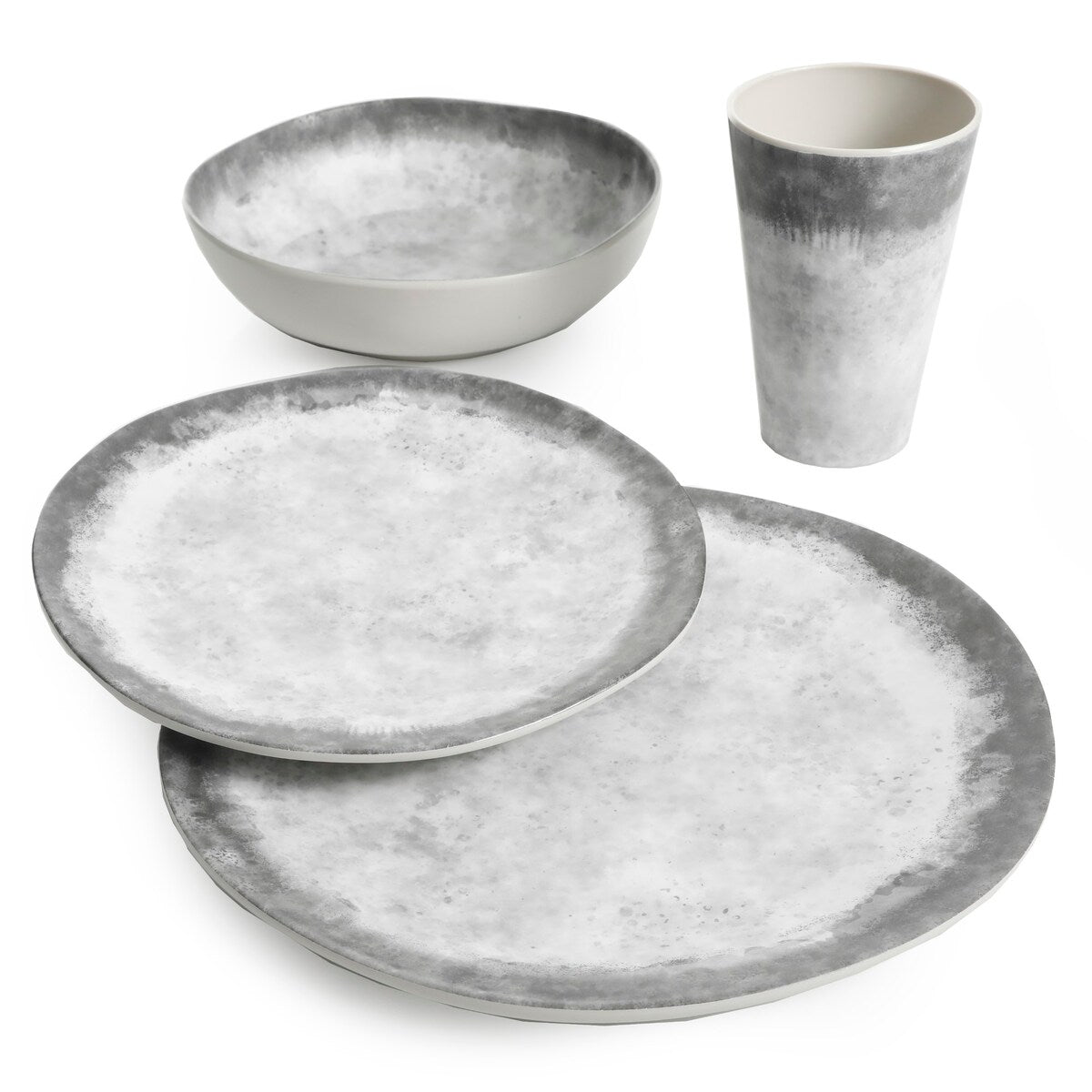 Gibson Home Granite Round Melamine Dinnerware Set, Service for Four (16pcs), Marble