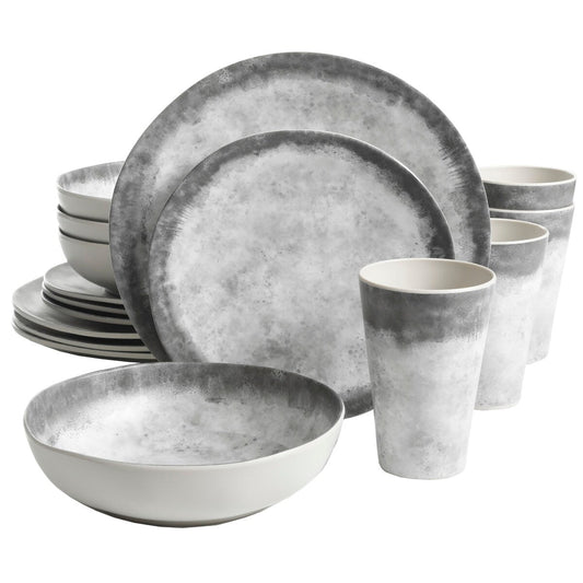 Gibson Home Granite Round Melamine Dinnerware Set, Service for Four (16pcs), Marble
