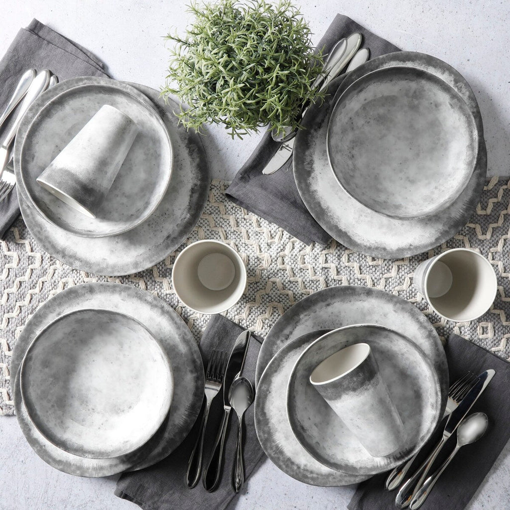 Gibson Home Granite Round Melamine Dinnerware Set, Service for Four (16pcs), Marble