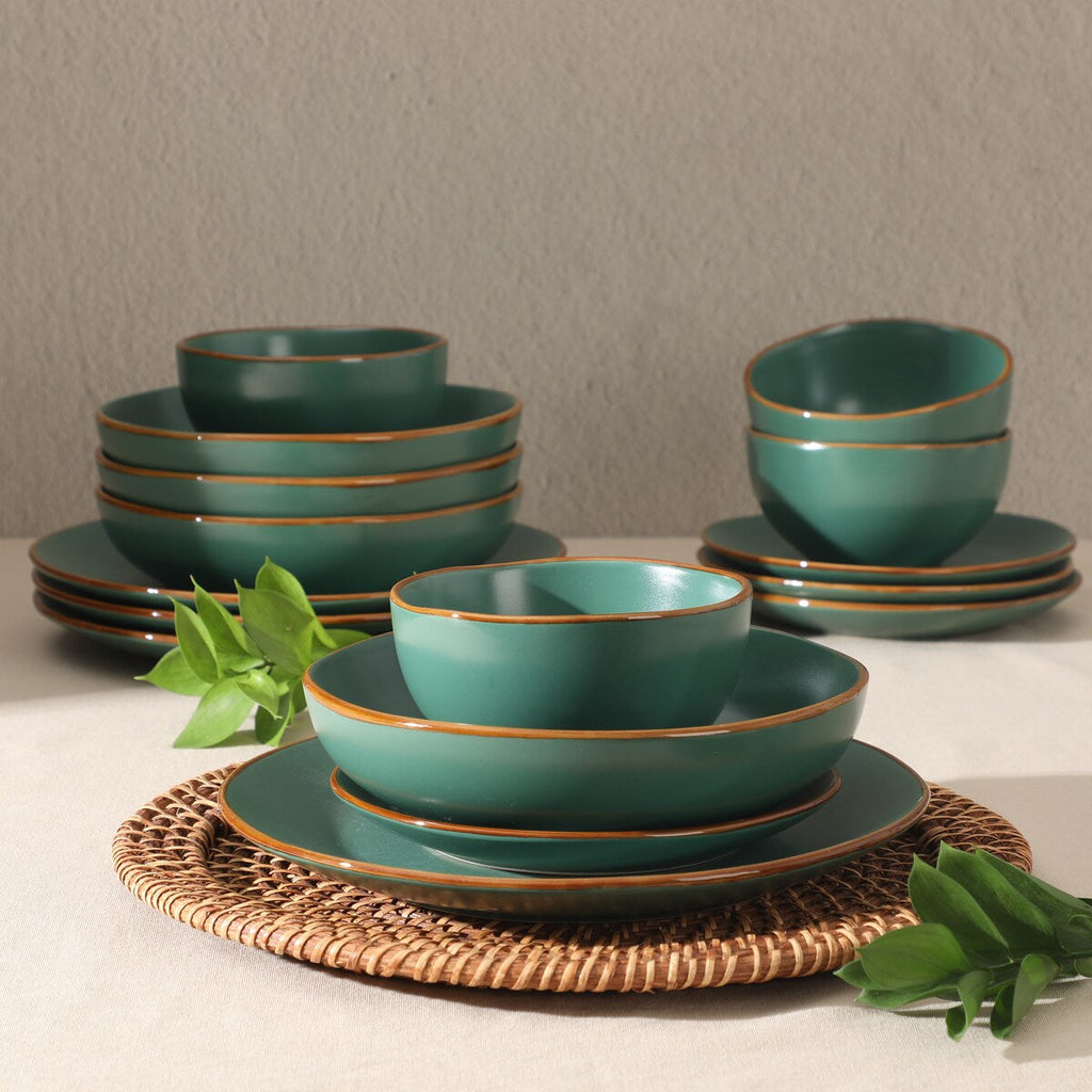 Gibson Home Hazeltine 16 Piece Plates and Bowls Dishes Stoneware Ceramic Dinnerware Set