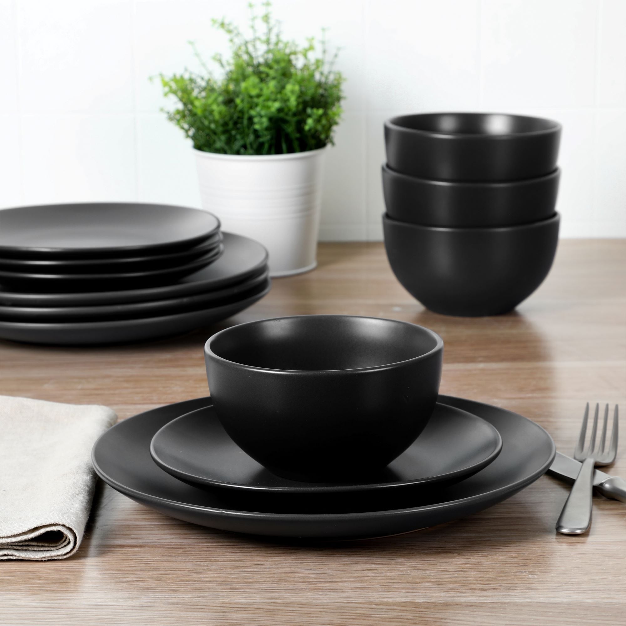 Gibson Home Queenslane 12 Piece Stoneware Matte Dinnerware Set