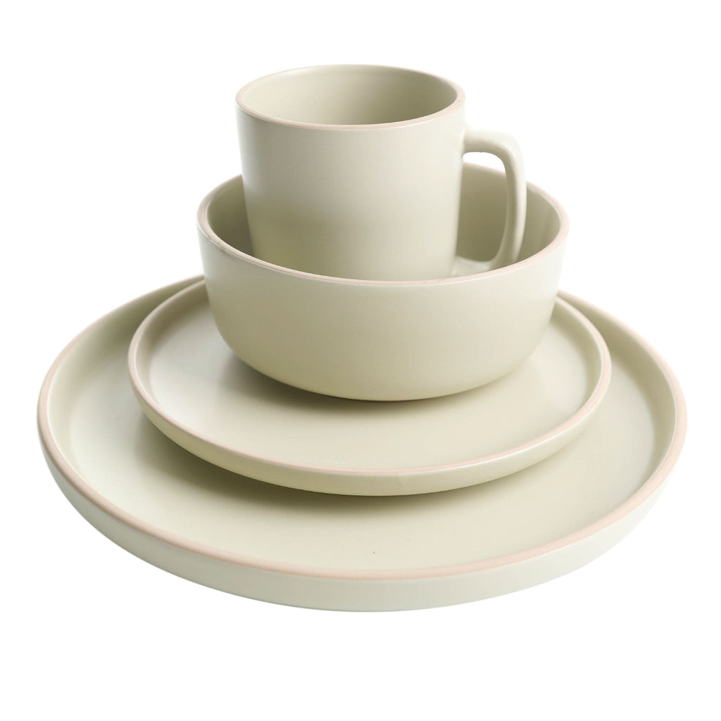 Gibson Home Zuma 16 Piece Stoneware Plates, Bowls, & Mugs Dinnerware Set - Matte White