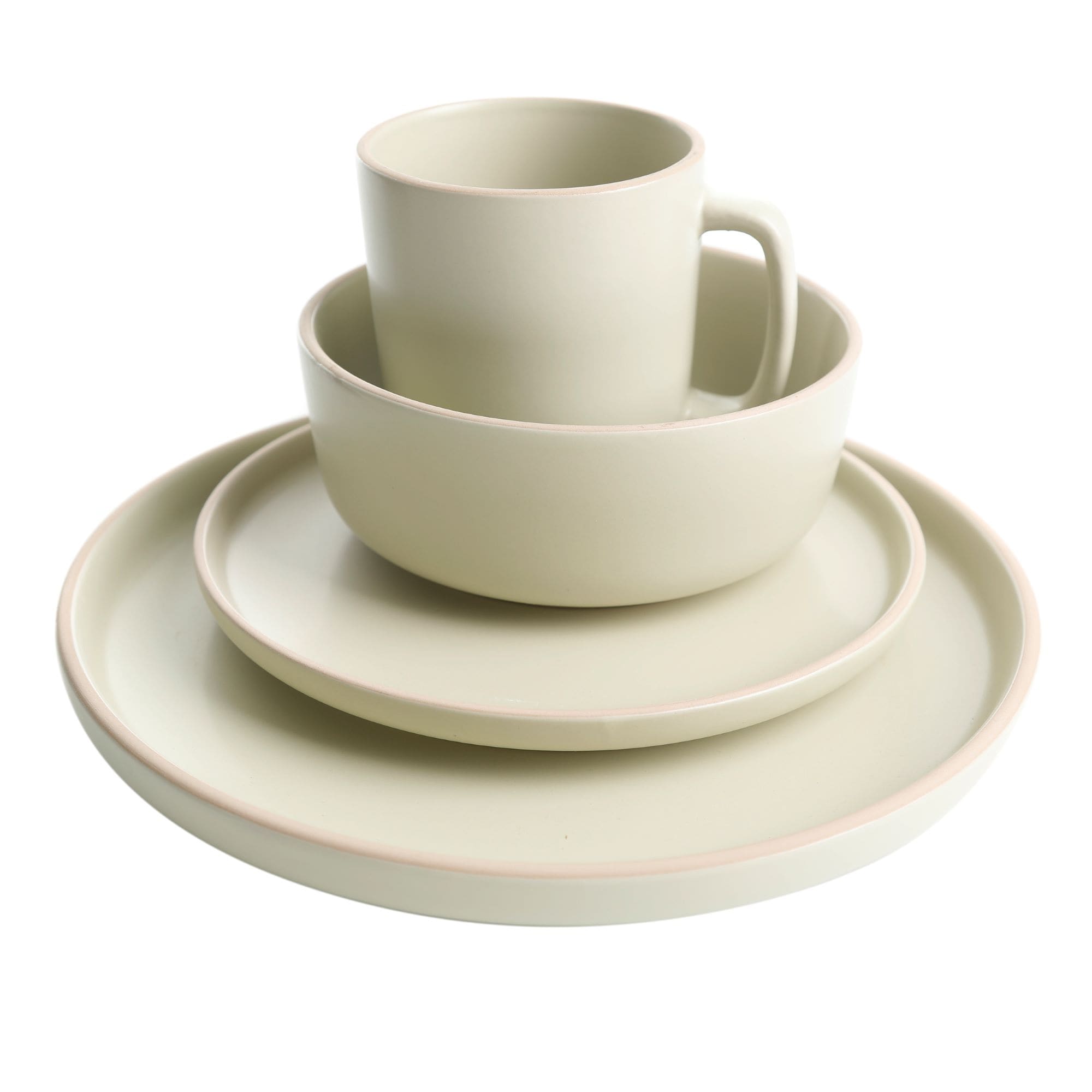 Gibson Home Zuma 16 Piece Stoneware Plates, Bowls, & Mugs Dinnerware Set - Matte White