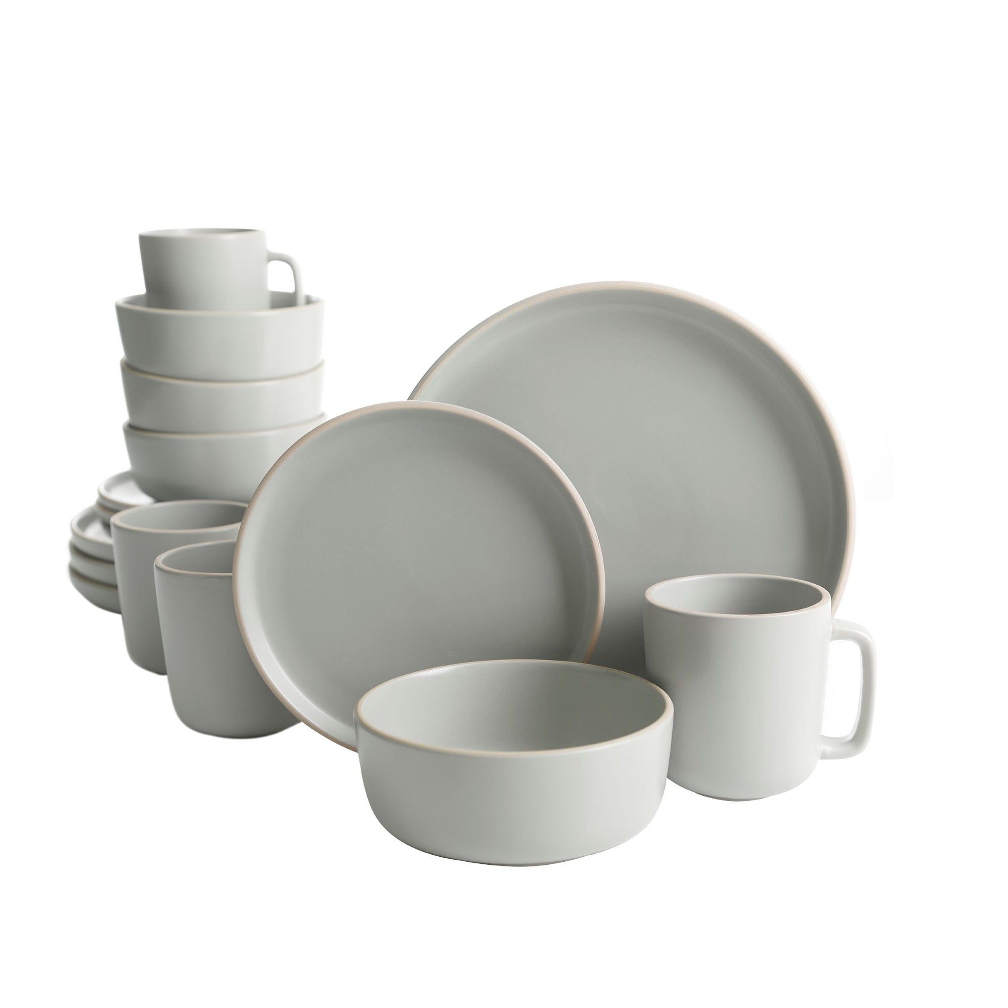 Gibson Home Zuma 16 Piece Stoneware Plates, Bowls, & Mugs Dinnerware Set - Matte White
