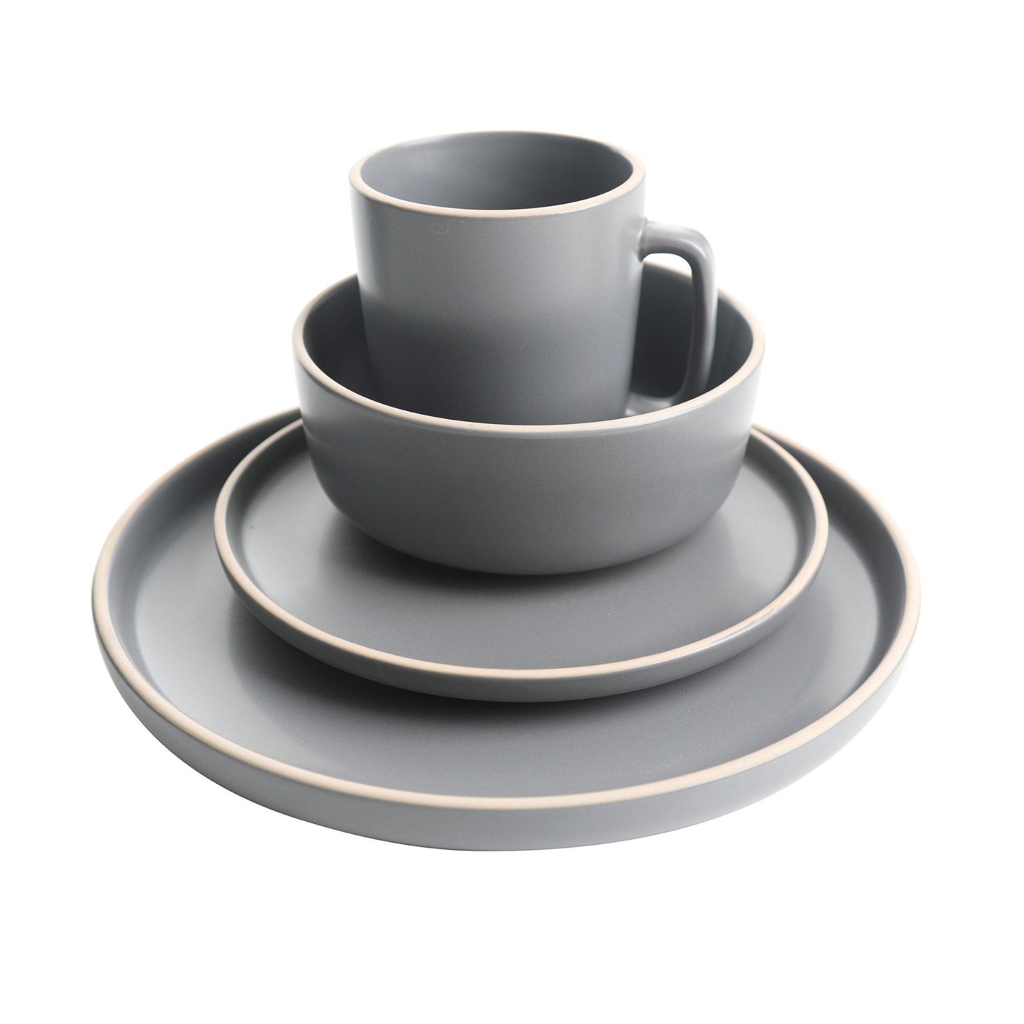Gibson Home Zuma 16 Piece Stoneware Plates, Bowls, & Mugs Dinnerware Set - Matte White