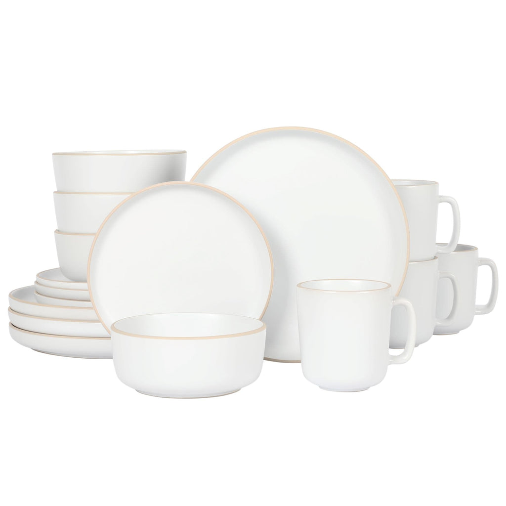 Gibson Home Zuma 16 Piece Stoneware Plates, Bowls, & Mugs Dinnerware Set - Matte White